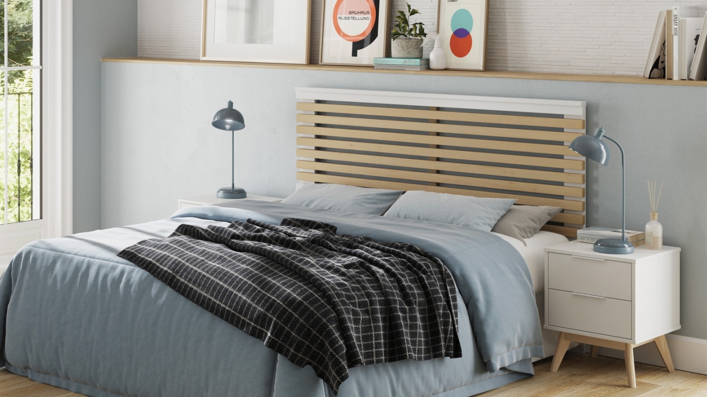 Tête de lit adulte en lattes de bois clair / vert kaki 160 cm - Lucy