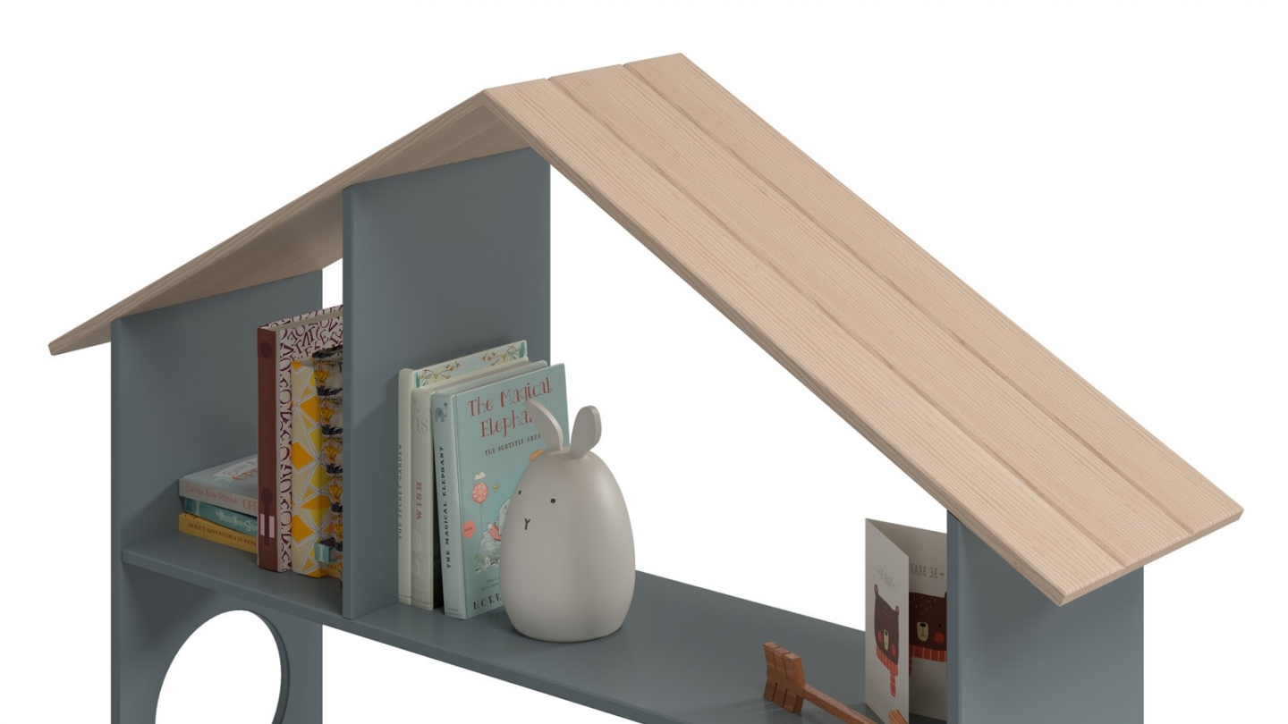 Lit enfant 90x190 cm en bois vert kaki avec tête de lit cabane et coffre de rangement - Anatole