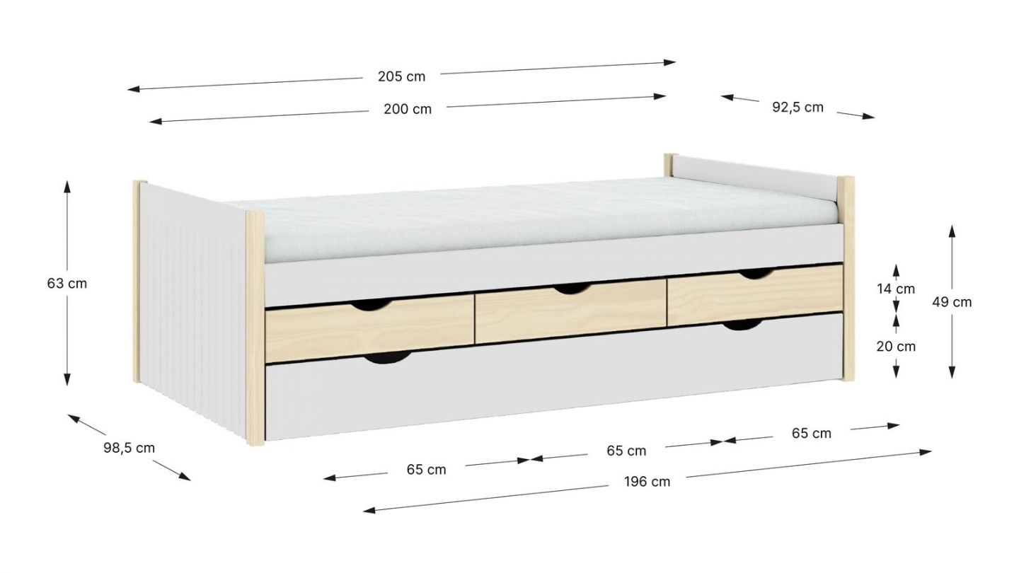 Lit gigogne enfant 90x190 à tiroirs en bois blanc - Owan