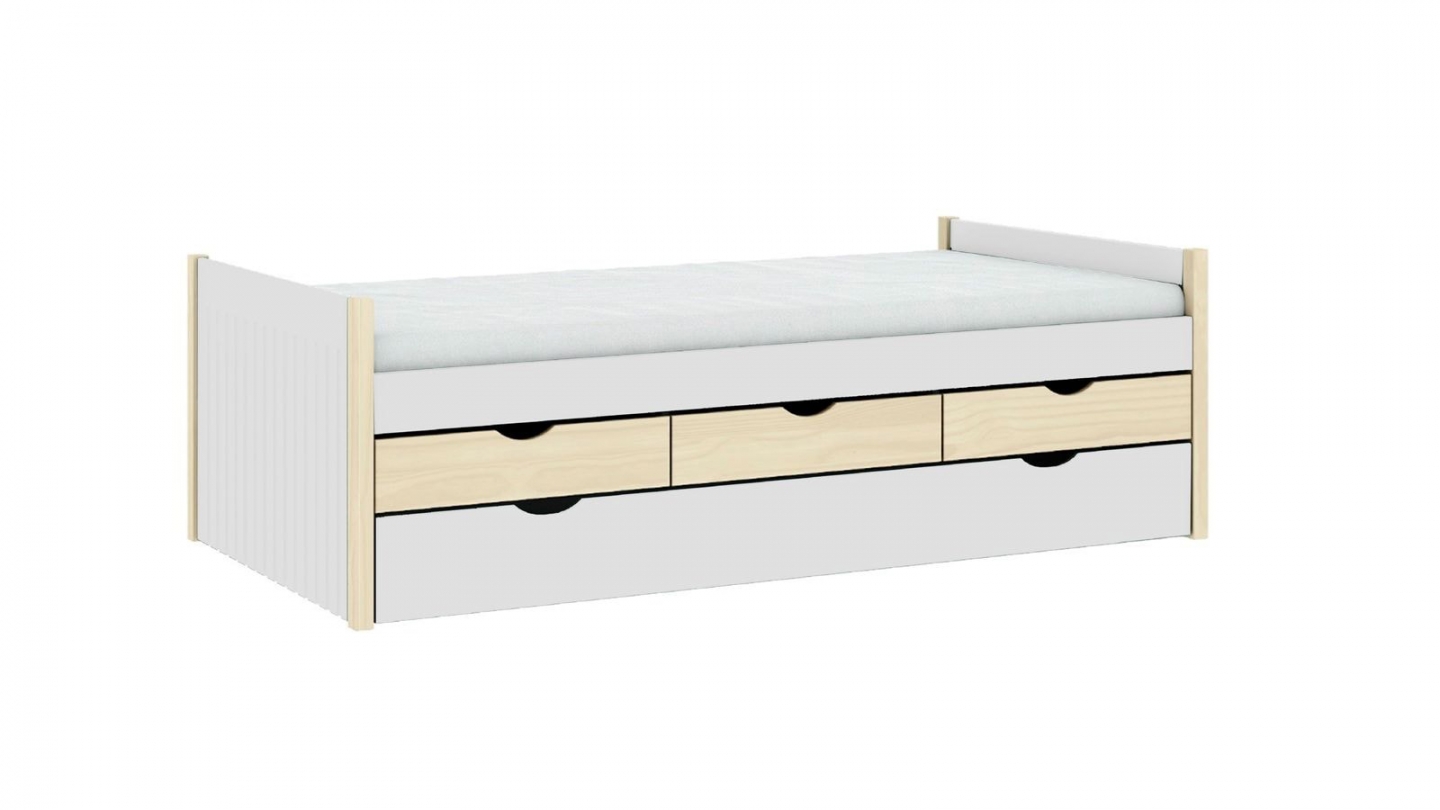 Lit gigogne enfant 90x190 à tiroirs en bois blanc - Owan