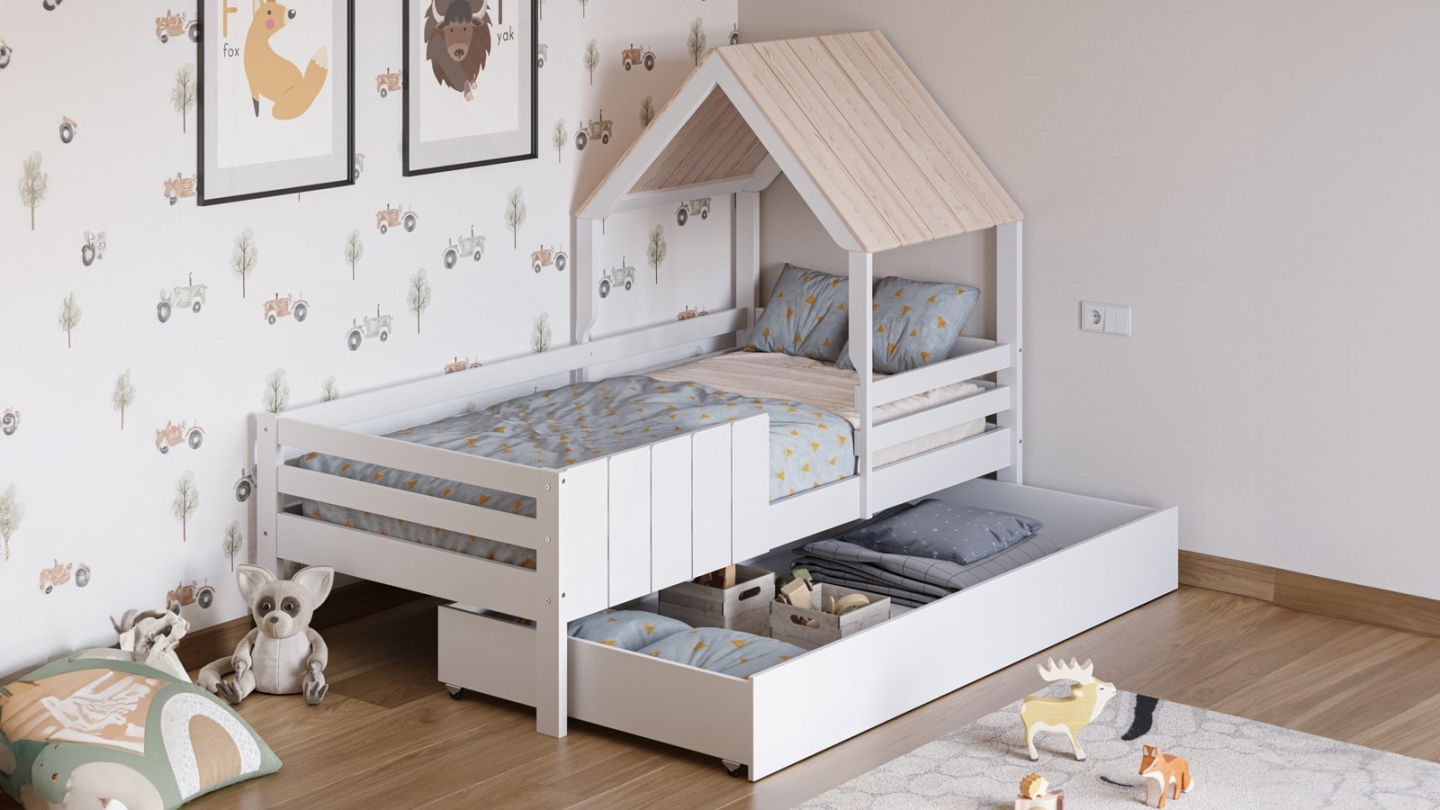 Tiroir pour lit cabane 90x190 cm en bois blanc - Eloan