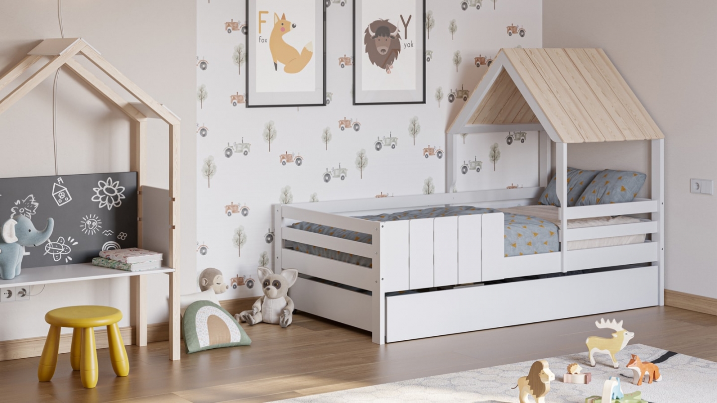 Tiroir pour lit cabane 90x190 cm en bois blanc - Eloan