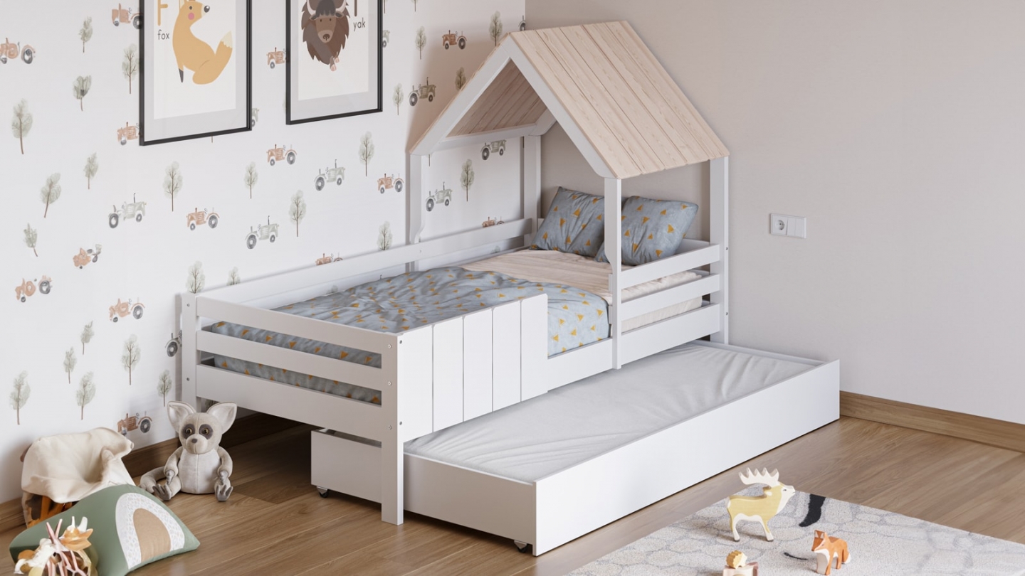 Lit cabane enfant 90x190 cm en bois blanc - Eloan