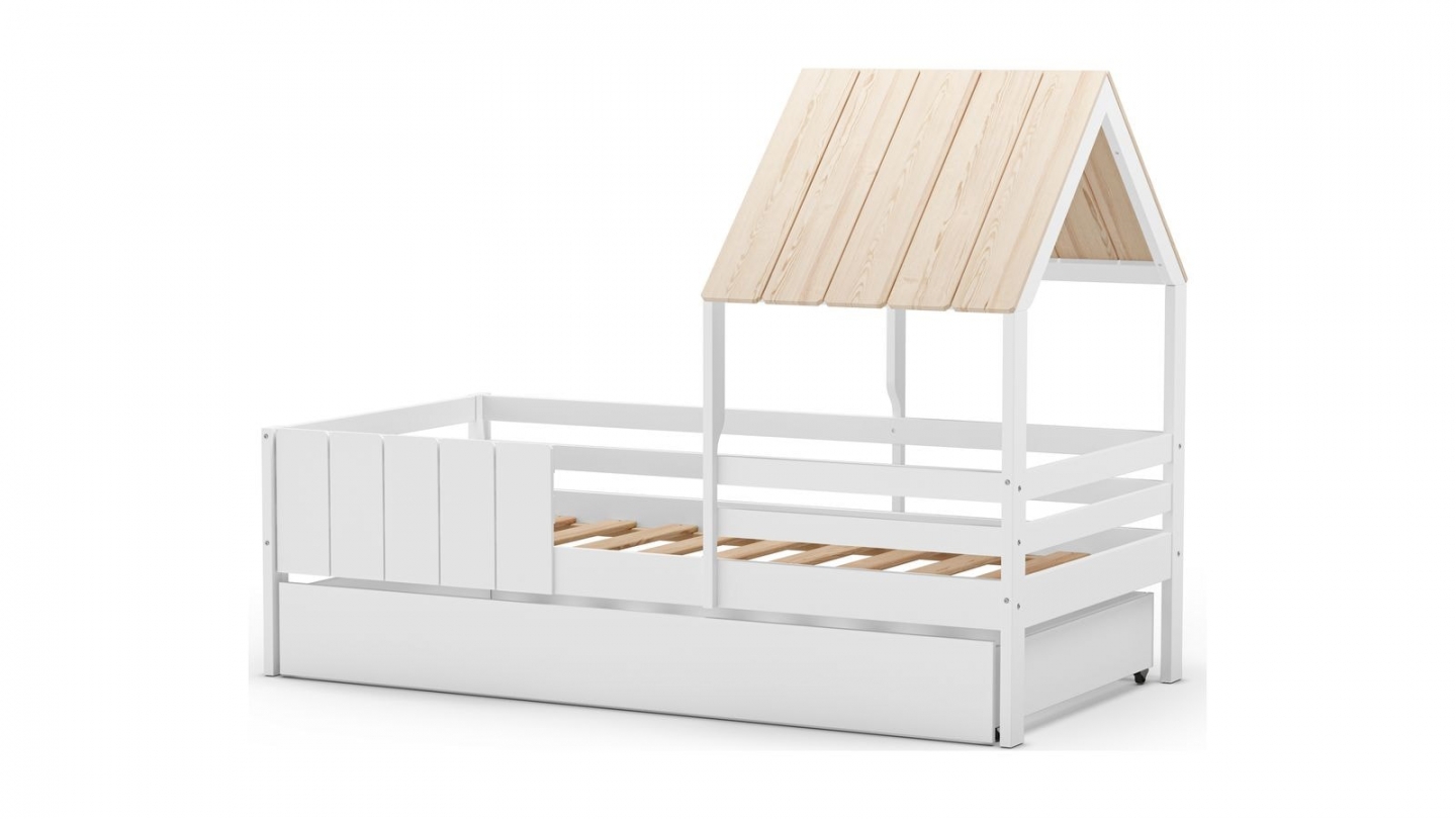 Lit cabane enfant 90x190 cm en bois blanc - Eloan