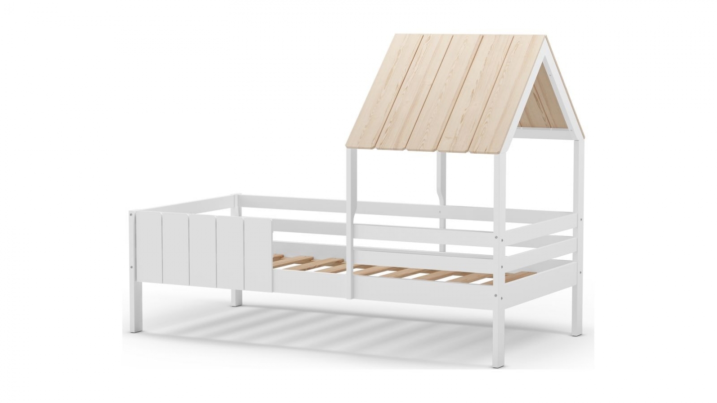 Lit cabane enfant 90x190 cm en bois blanc - Eloan