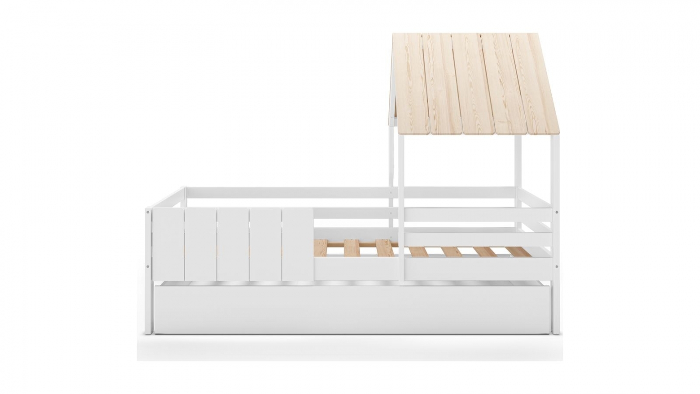 Lit cabane enfant 90x190 cm en bois blanc - Eloan