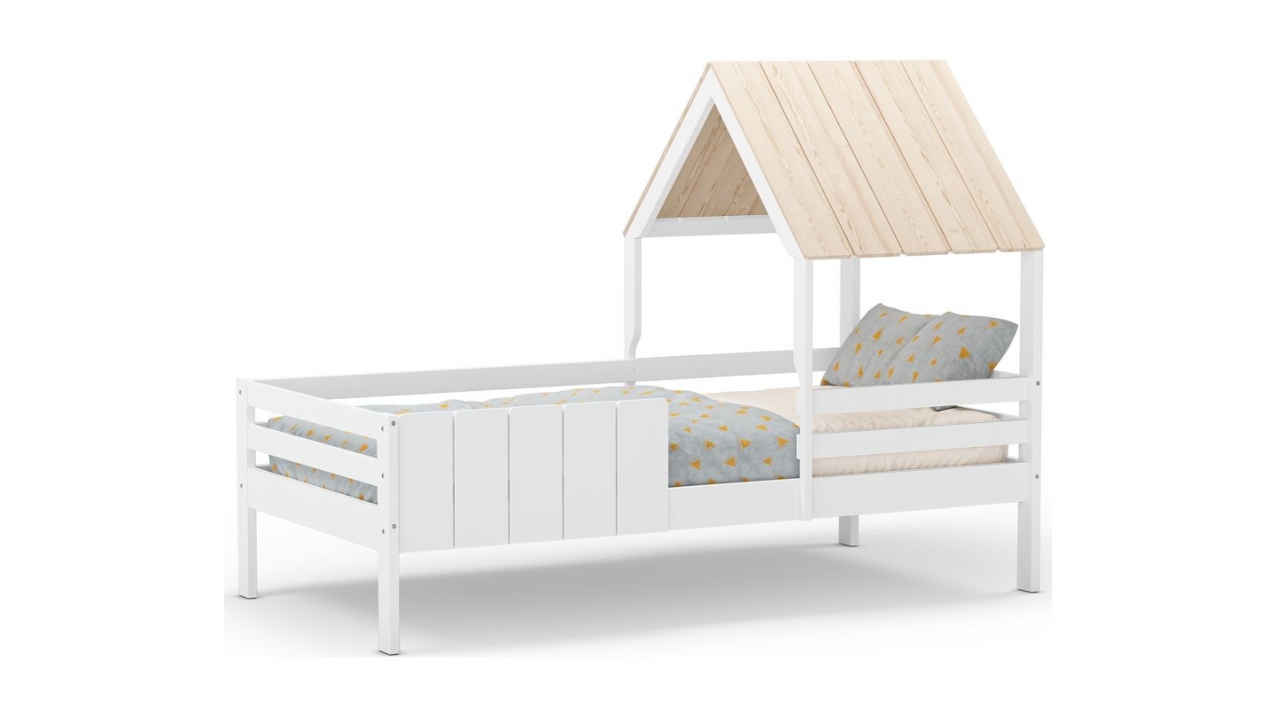 Lit cabane enfant 90x190 cm en bois blanc - Eloan