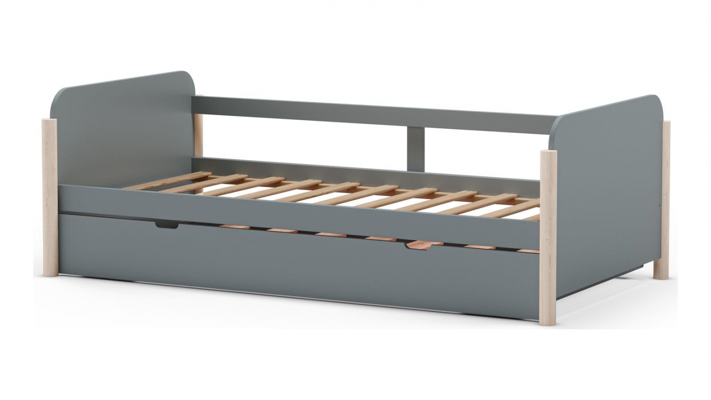 Lit enfant gigogne 90x190 cm avec tête de lit en bois vert kaki - Bastien