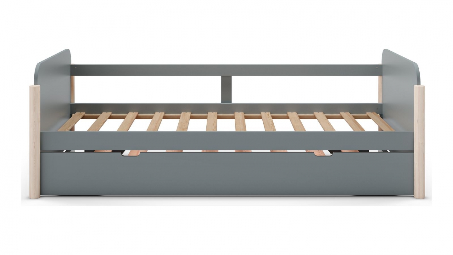 Lit enfant gigogne 90x190 cm avec tête de lit en bois vert kaki - Bastien