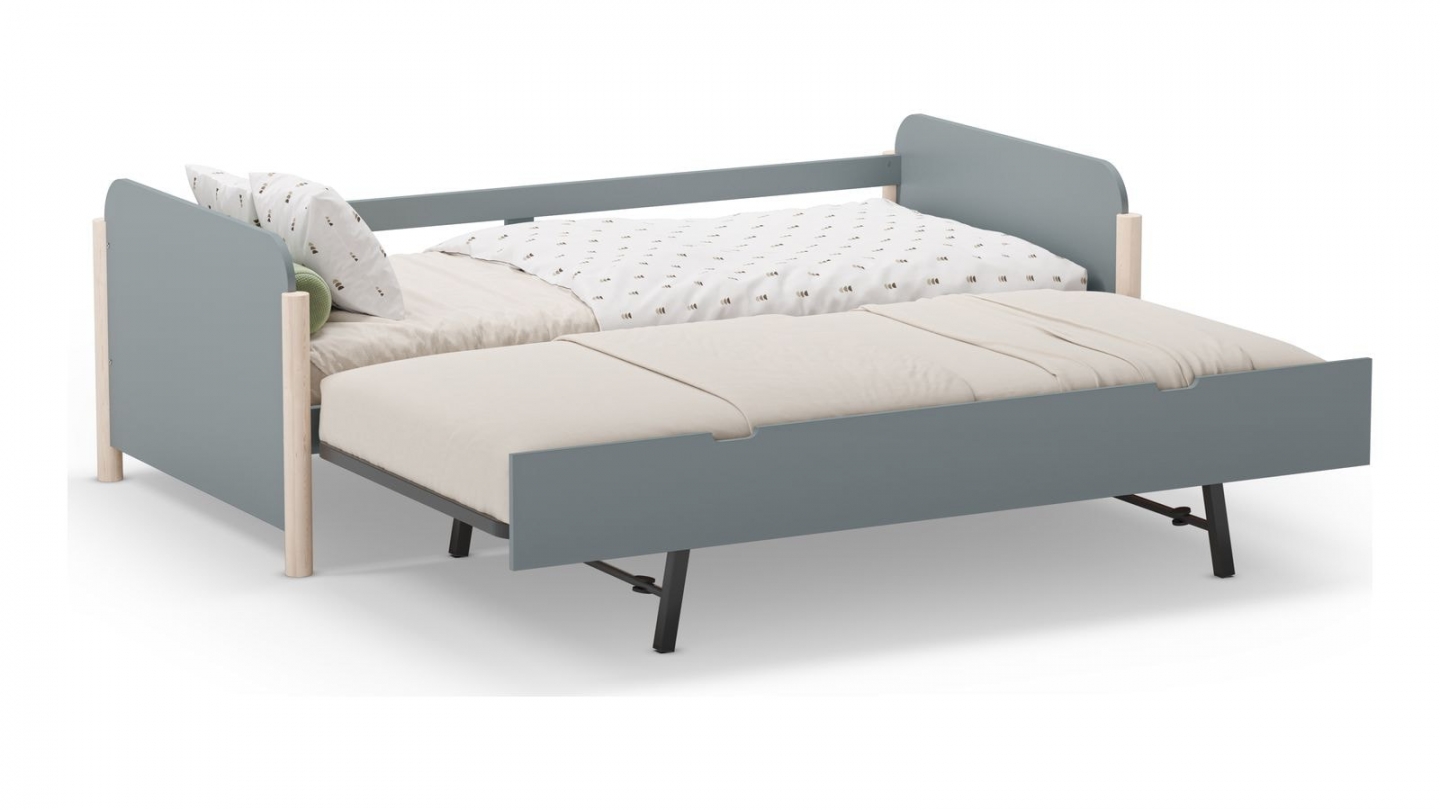 Lit enfant gigogne 90x190 cm avec tête de lit en bois vert kaki - Bastien