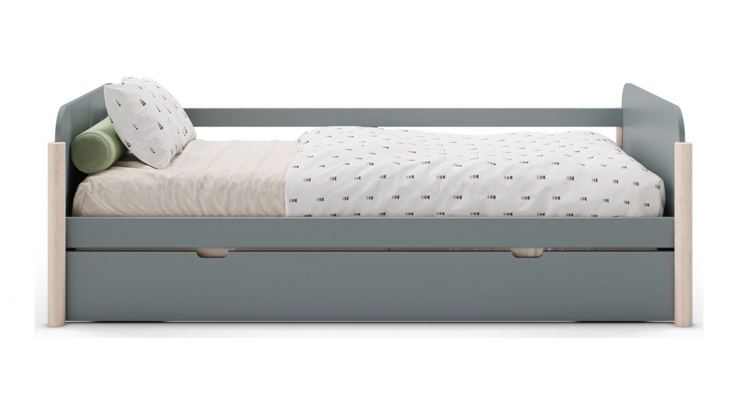 Lit enfant gigogne 90x190 cm avec tête de lit en bois vert kaki - Bastien