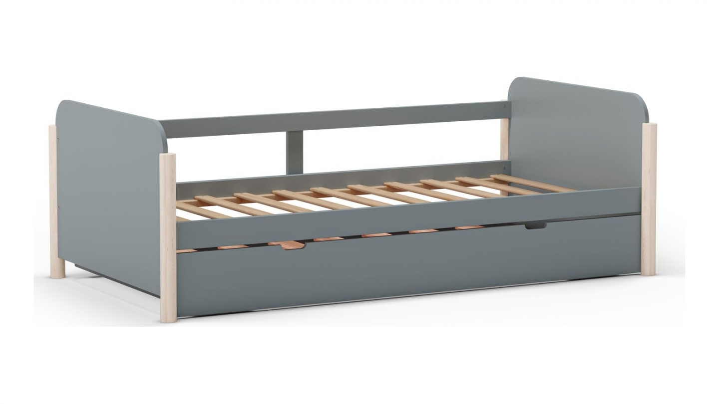 Lit enfant gigogne 90x190 cm avec tête de lit en bois vert kaki - Bastien