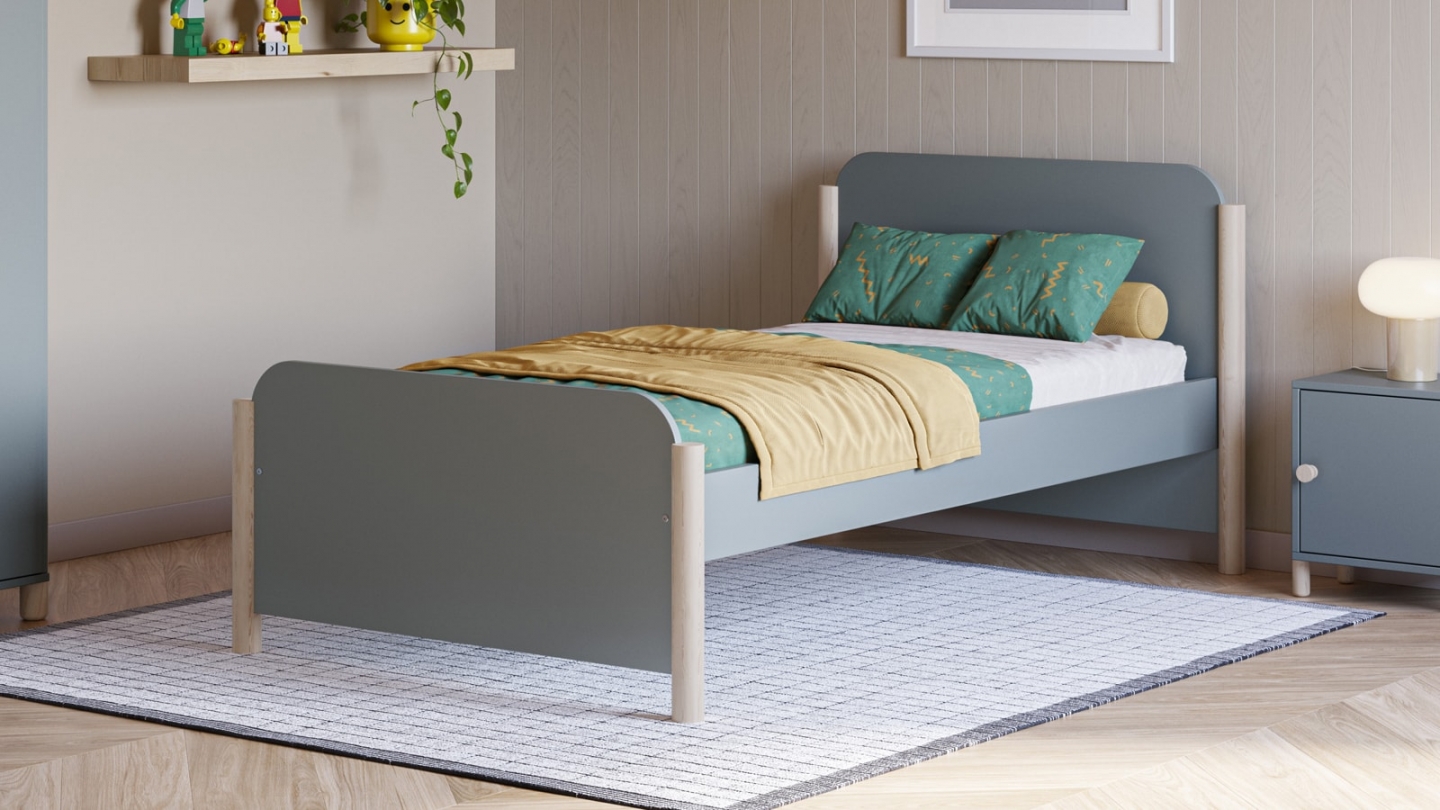 Lit enfant 90x190 cm avec tête de lit en bois vert kaki - Bastien