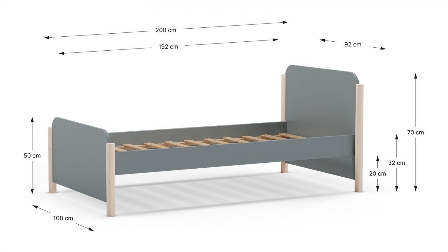 Lit enfant 90x190 cm avec tête de lit en bois vert kaki - Bastien