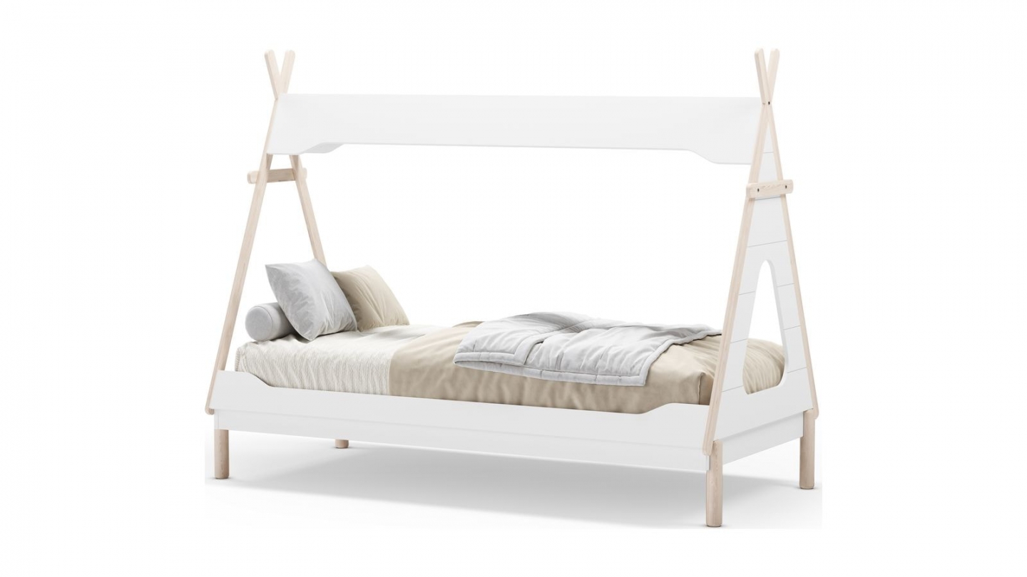 Lit tipi enfant 90x190 cm en bois blanc - Totem