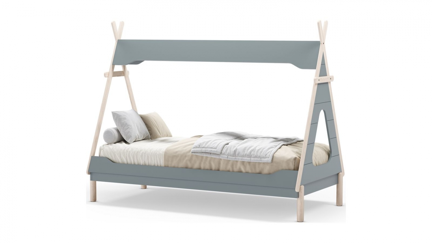 Lit tipi enfant 90x190 cm en bois vert kaki - Totem