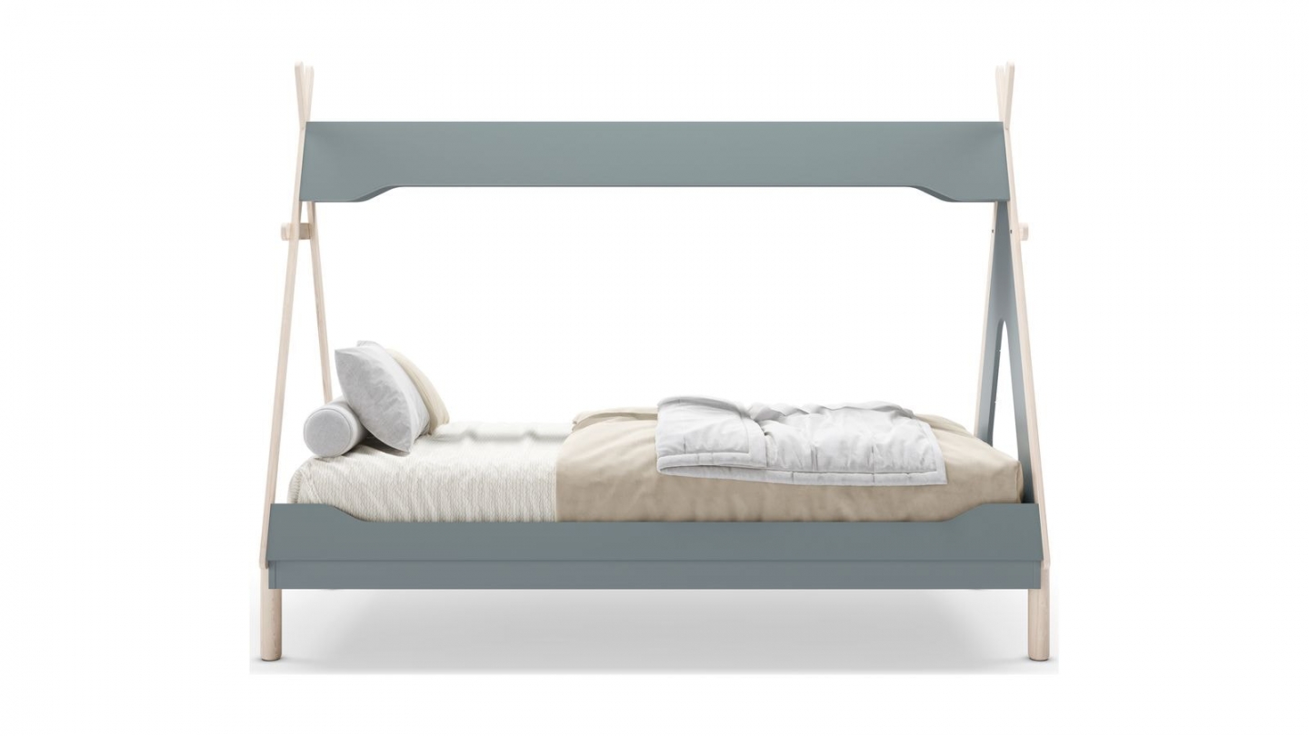 Lit tipi enfant 90x190 cm en bois vert kaki - Totem