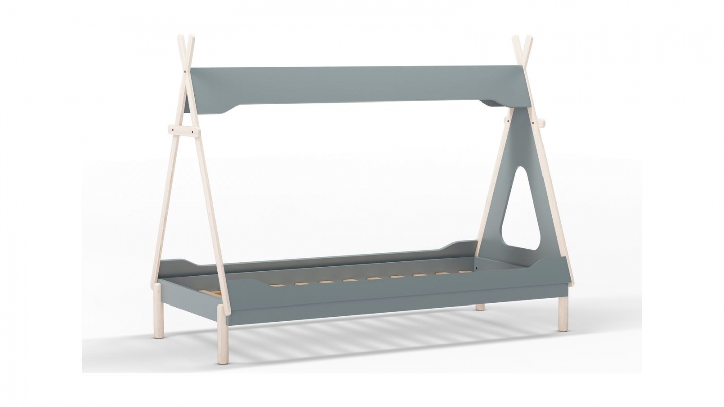 Lit tipi enfant 90x190 cm en bois vert kaki - Totem