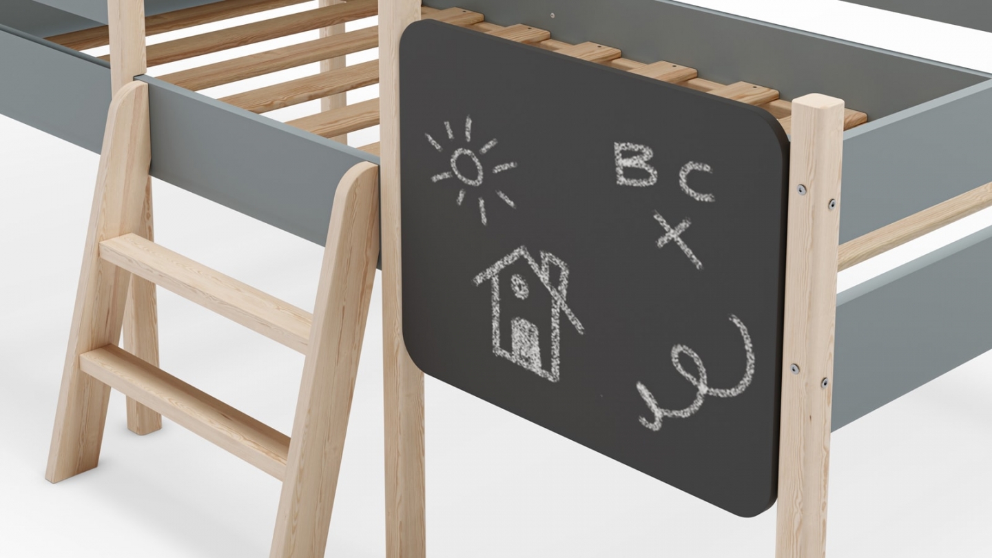 Lit cabane enfant 90x190 cm en bois vert kaki - Orea