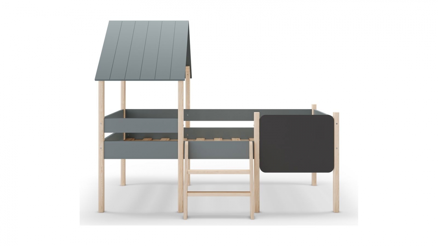 Lit cabane enfant 90x190 cm en bois vert kaki - Orea