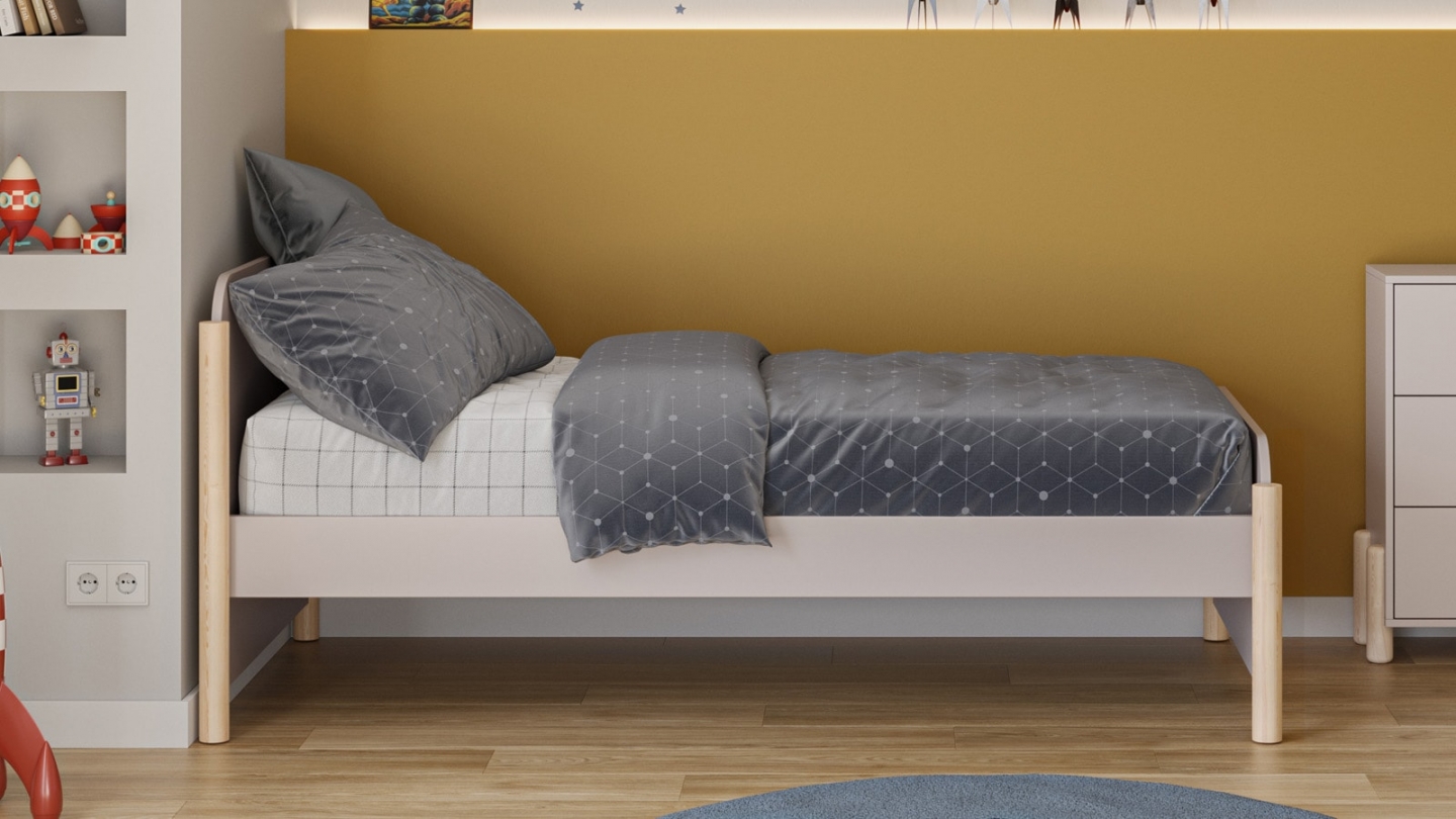 Lit enfant 90x190 cm avec tête de lit en bois beige - Bastien