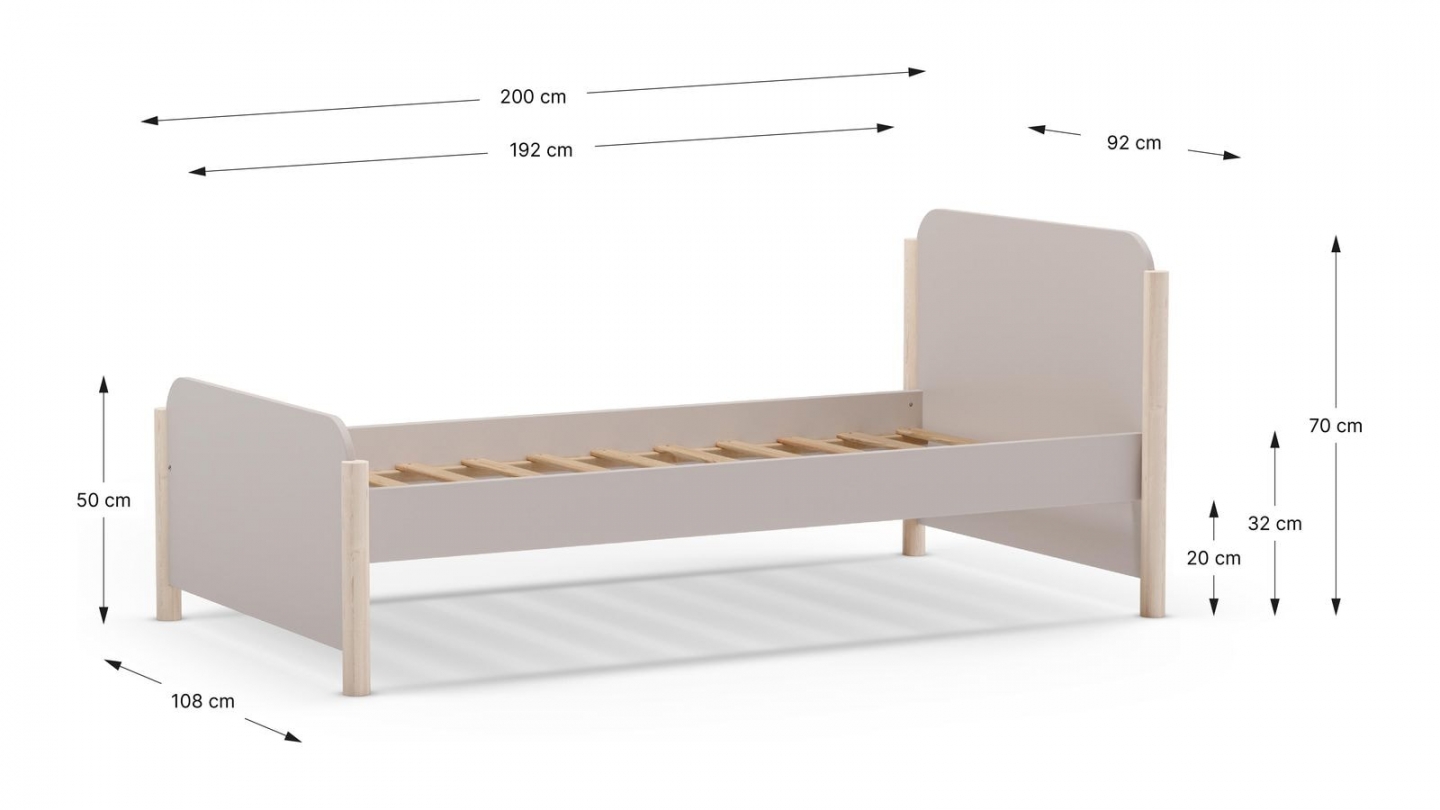Lit enfant 90x190 cm avec tête de lit en bois beige - Bastien