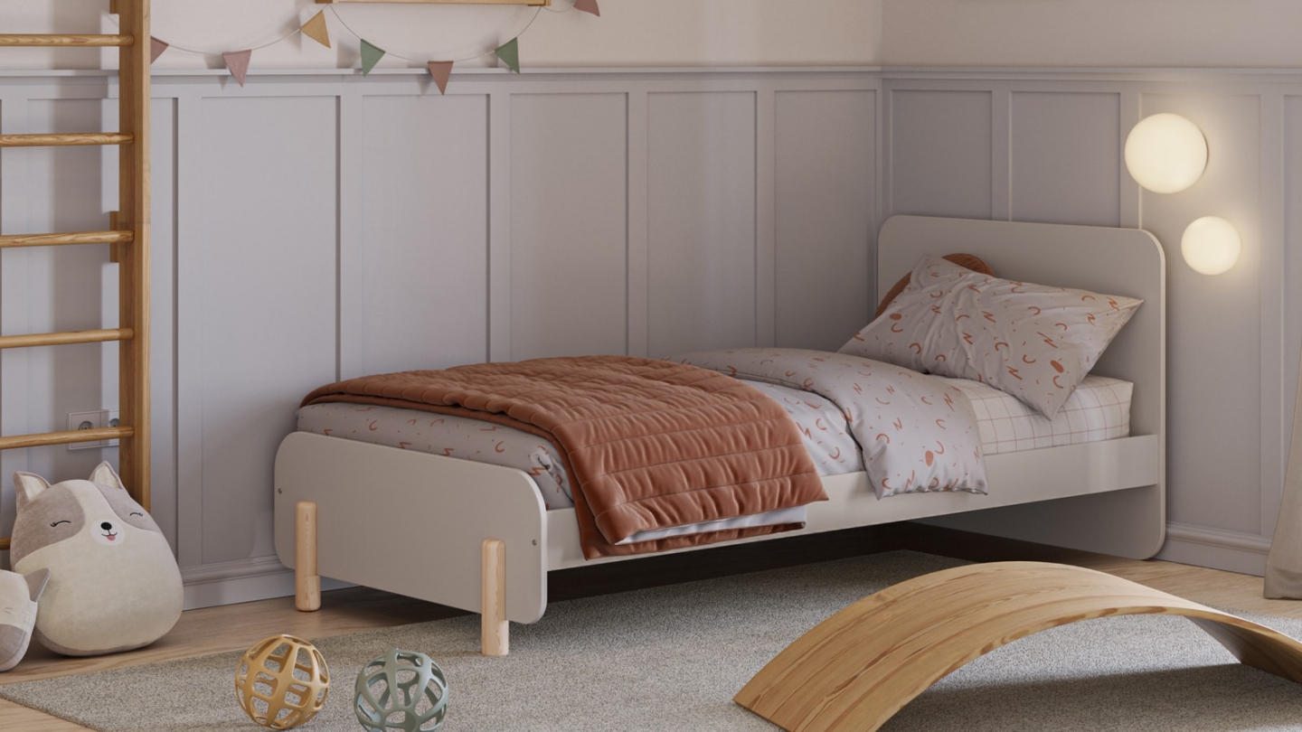 Lit enfant 90x190 cm avec tête de lit en bois beige - Totem