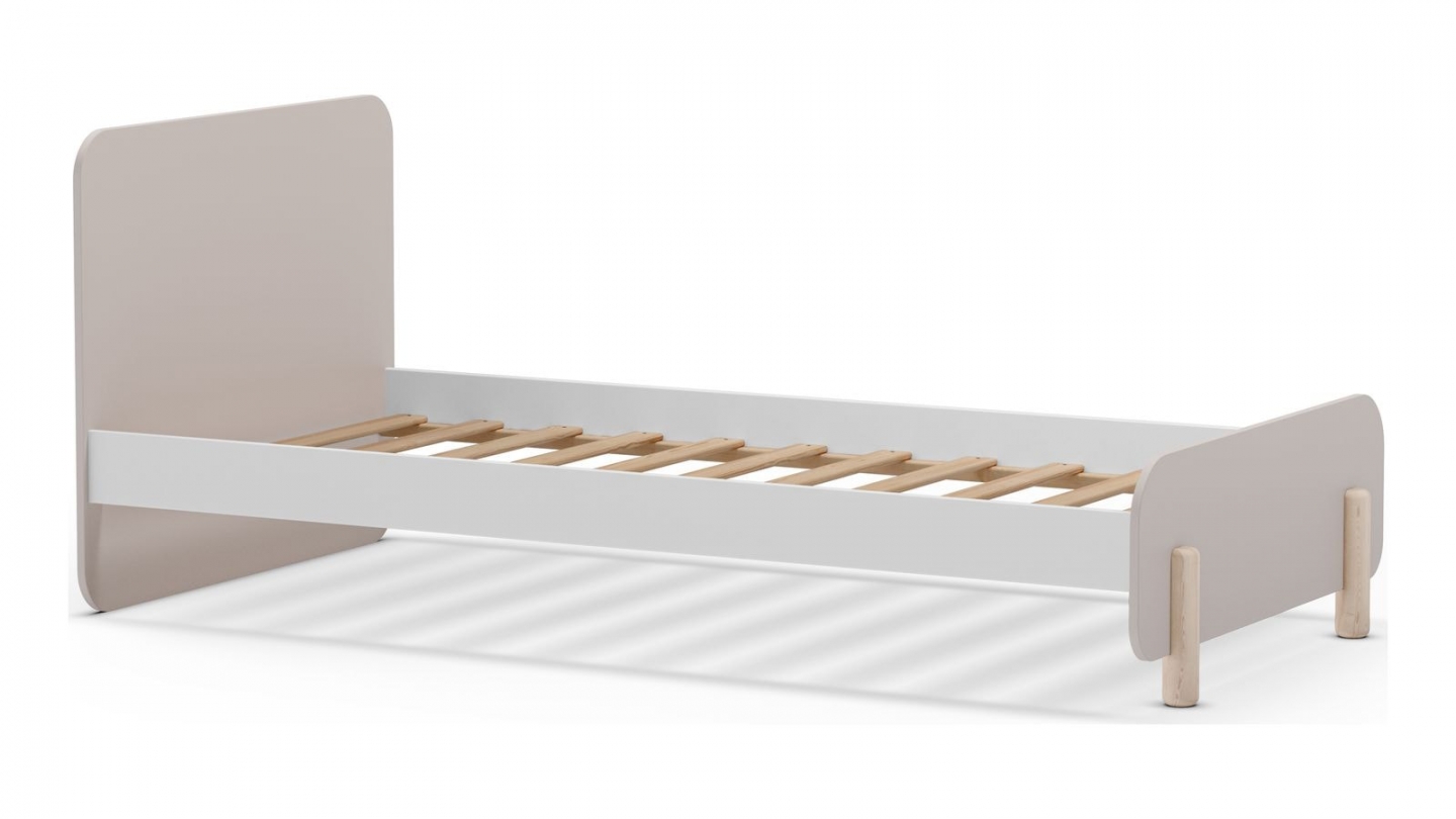 Lit enfant 90x190 cm avec tête de lit en bois beige - Totem