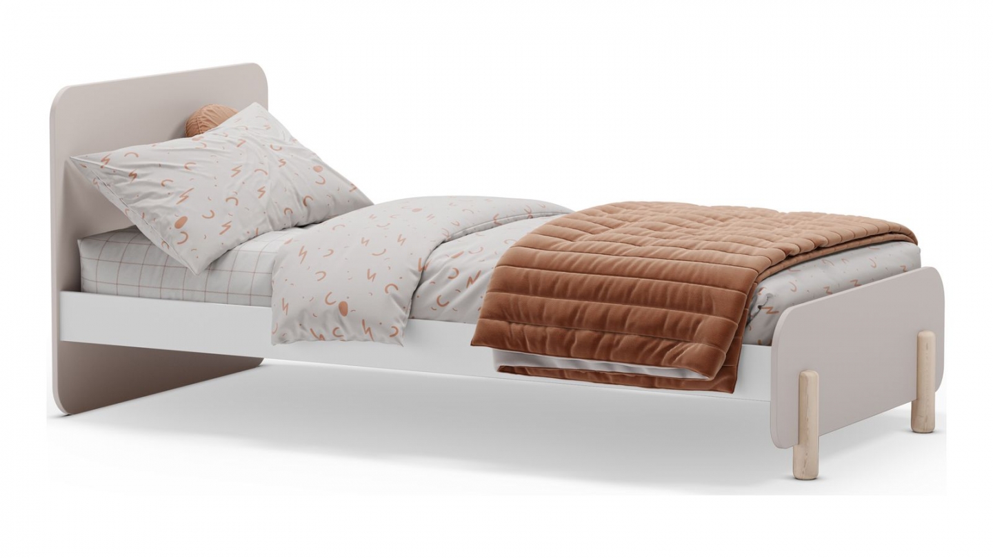 Lit enfant 90x190 cm avec tête de lit en bois beige - Totem