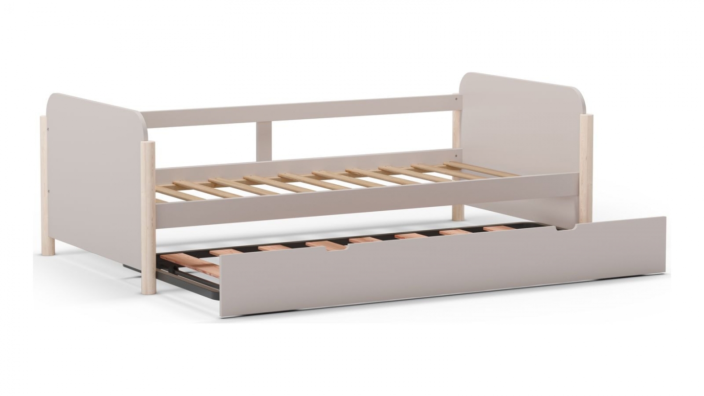 Lit enfant gigogne 90x190 cm avec tête de lit en bois beige - Bastien