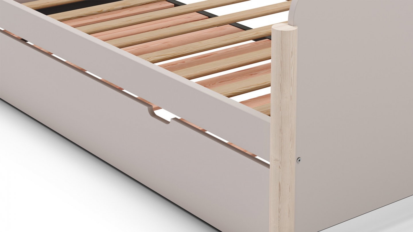 Lit enfant gigogne 90x190 cm avec tête de lit en bois beige - Bastien