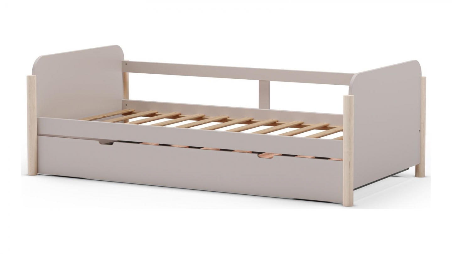 Lit enfant gigogne 90x190 cm avec tête de lit en bois beige - Bastien
