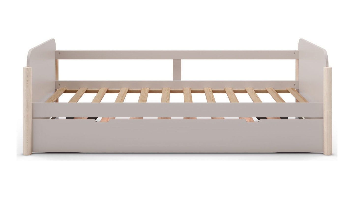 Lit enfant gigogne 90x190 cm avec tête de lit en bois beige - Bastien
