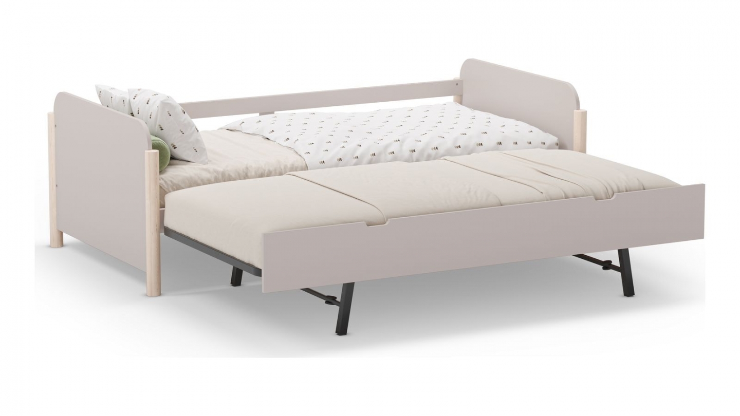 Lit enfant gigogne 90x190 cm avec tête de lit en bois beige - Bastien