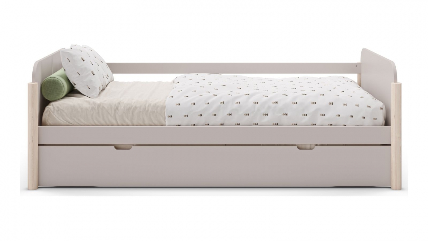 Lit enfant gigogne 90x190 cm avec tête de lit en bois beige - Bastien