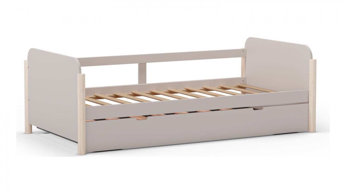 Lit enfant gigogne 90x190 cm avec tête de lit en bois beige - Bastien
