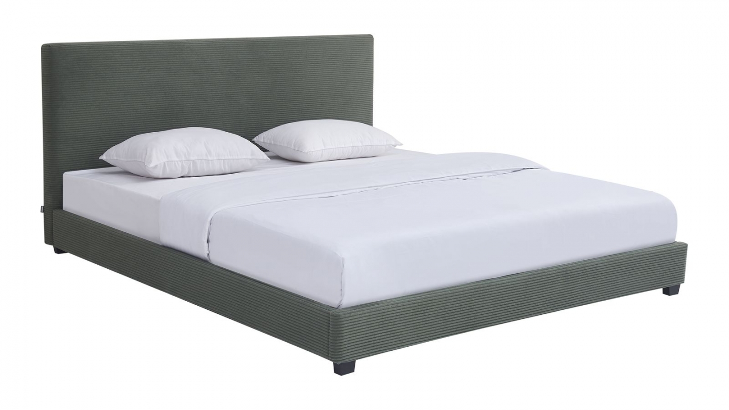 Lit adulte 180x200 cm avec tête de lit capitonnée en velours côtelé vert - William