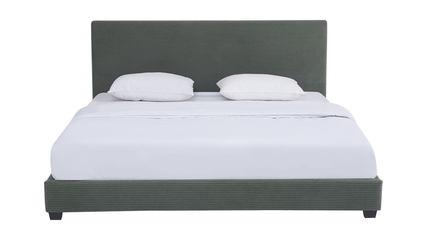 Lit adulte 180x200 cm avec tête de lit capitonnée en velours côtelé vert - William