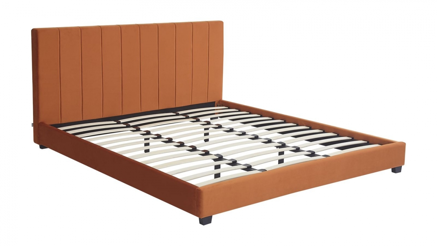 Lit adulte 180x200 cm avec tête de lit capitonnée en velours terracotta - William
