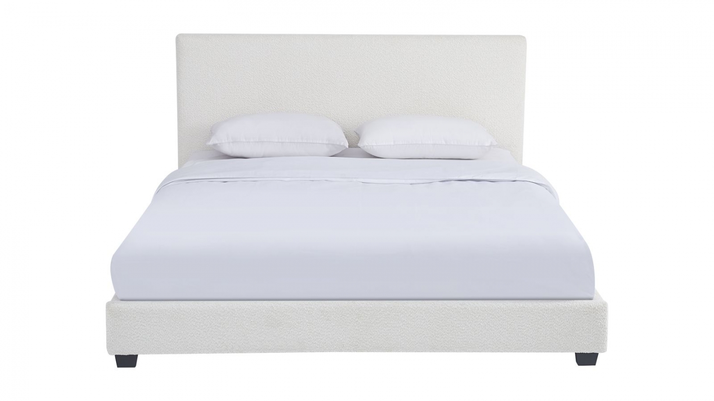 Lit adulte 140x190 cm avec tête de lit capitonnée en tissu bouclé beige - William