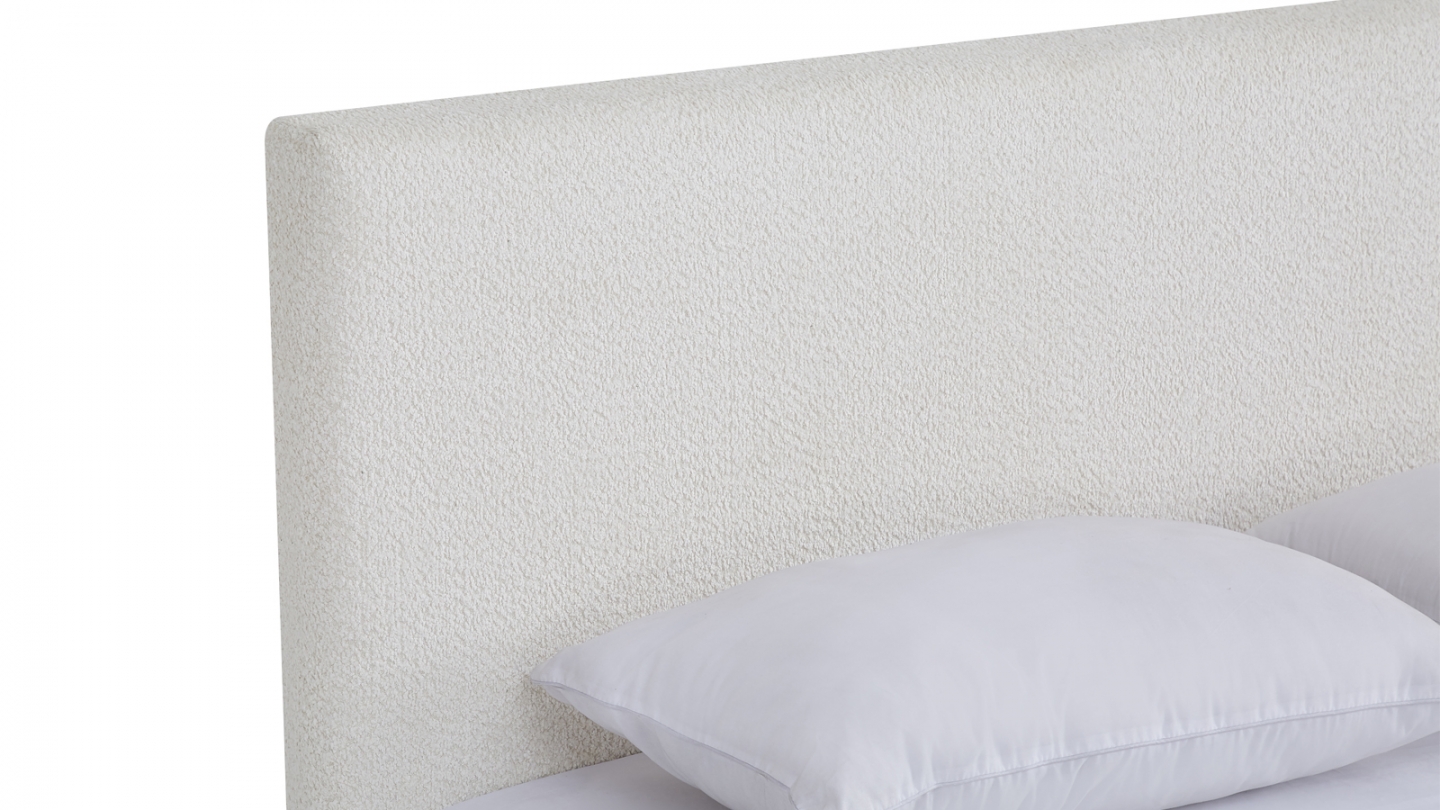 Lit adulte 140x190 cm avec tête de lit capitonnée en tissu bouclé beige - William