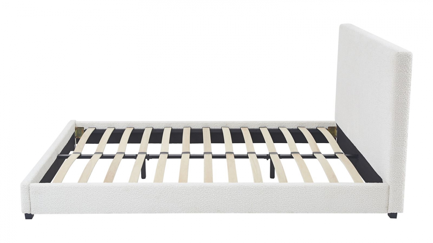 Lit adulte 140x190 cm avec tête de lit capitonnée en tissu bouclé beige - William