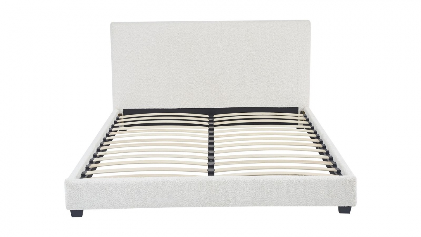 Lit adulte 140x190 cm avec tête de lit capitonnée en tissu bouclé beige - William