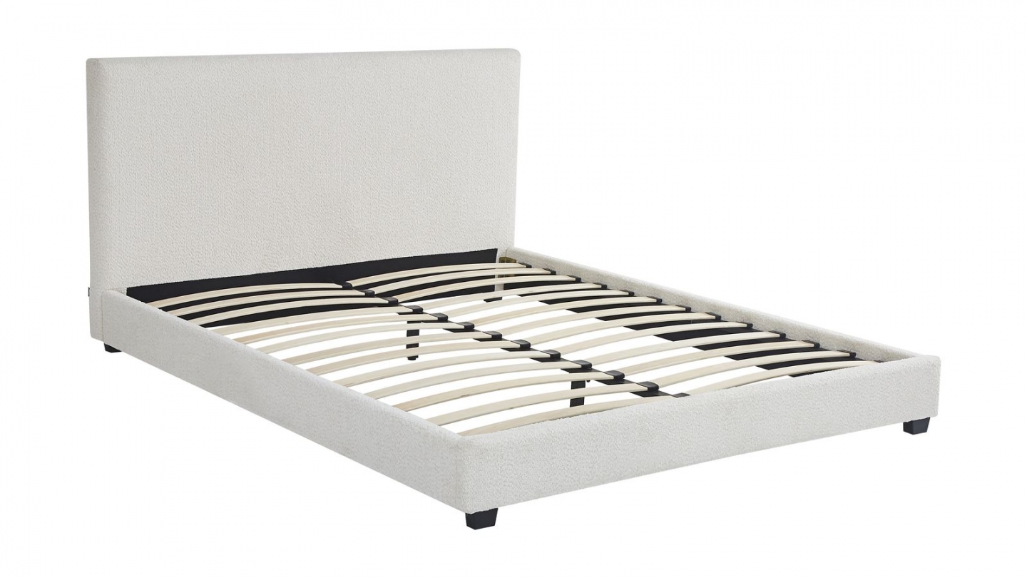 Lit adulte 140x190 cm avec tête de lit capitonnée en tissu bouclé beige - William