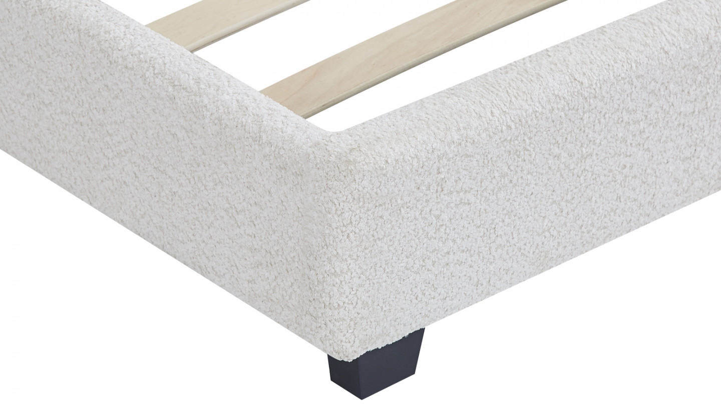 Lit adulte 140x190 cm avec tête de lit capitonnée en tissu bouclé beige - William