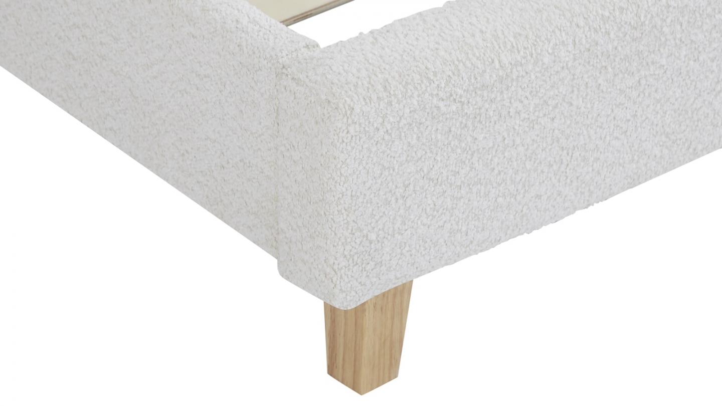 Lit adulte 90x190 cm avec tête de lit capitonnée en tissu bouclé beige - Milo