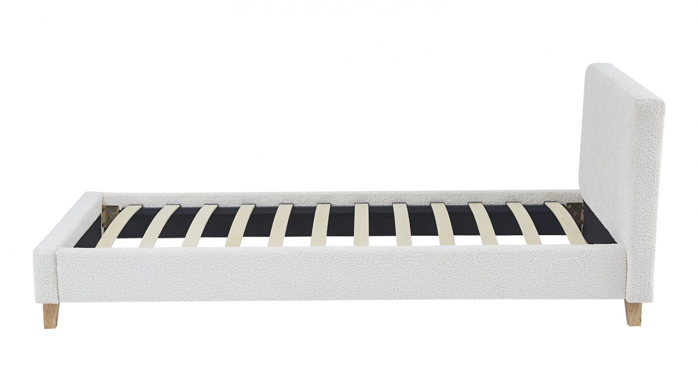 Lit adulte 90x190 cm avec tête de lit capitonnée en tissu bouclé beige - Milo