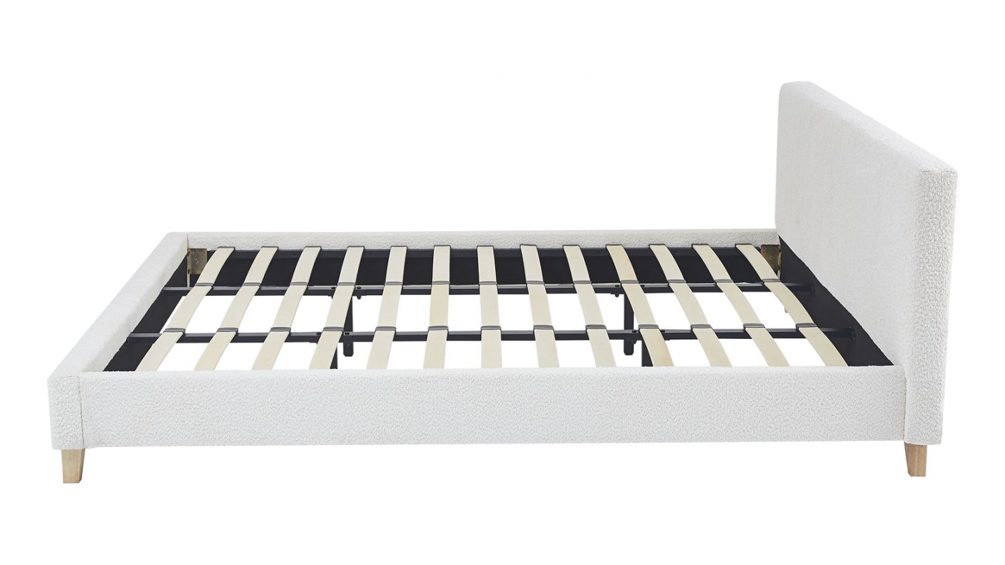 Lit adulte 180x200 cm avec tête de lit capitonnée en tissu bouclé beige - Milo