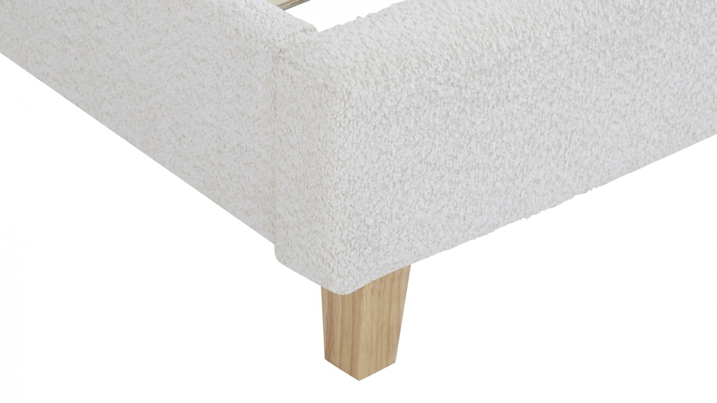 Lit adulte 180x200 cm avec tête de lit capitonnée en tissu bouclé beige - Milo
