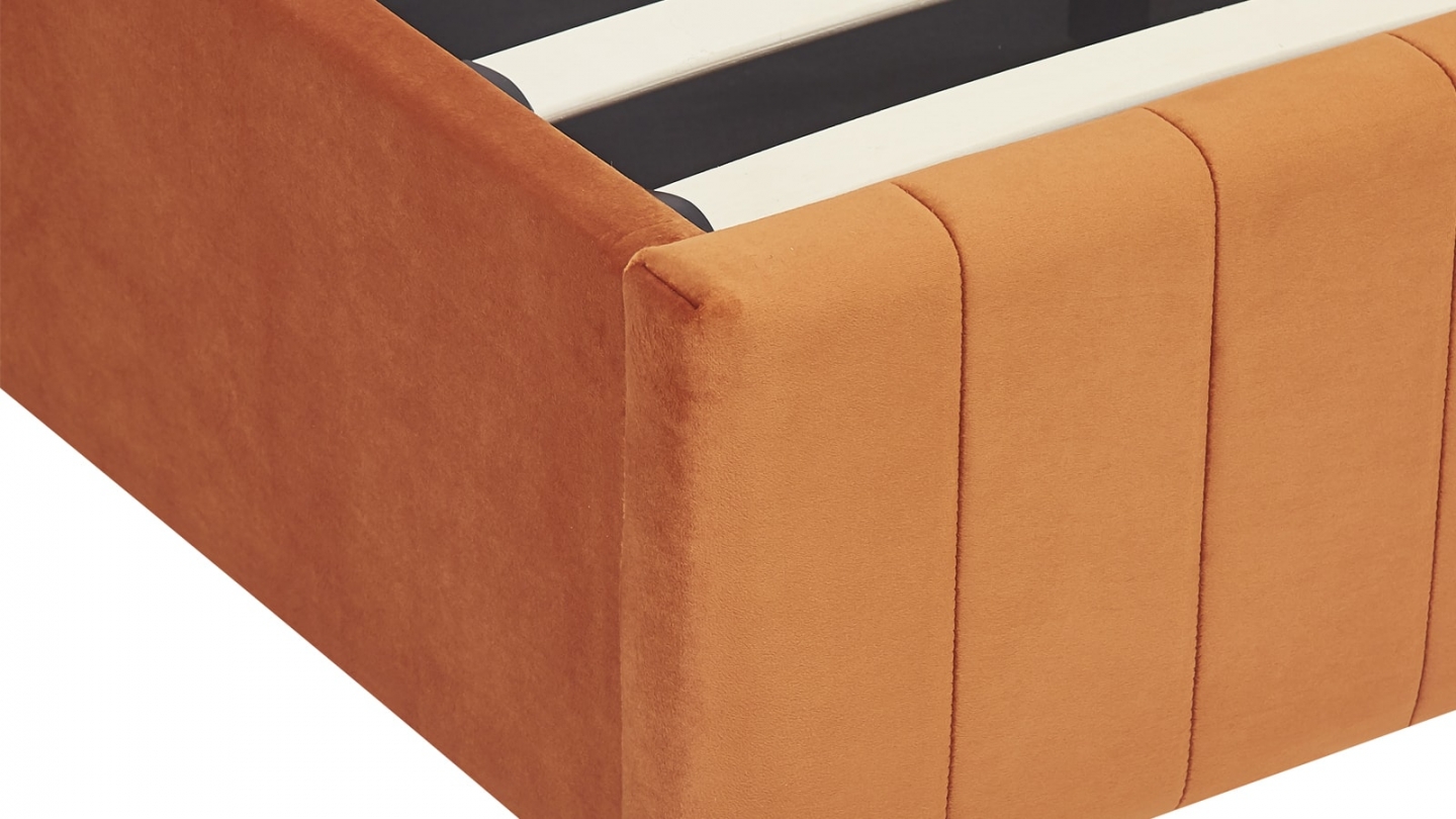 Lit coffre adulte 180x200 cm avec tête de lit capitonnée en velours terracotta - Ava